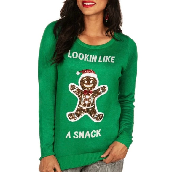 Tipsy Elves Ugly Christmas Sweater Women’s Green Looking Like A Snack XXL NWT - Picture 1 of 9